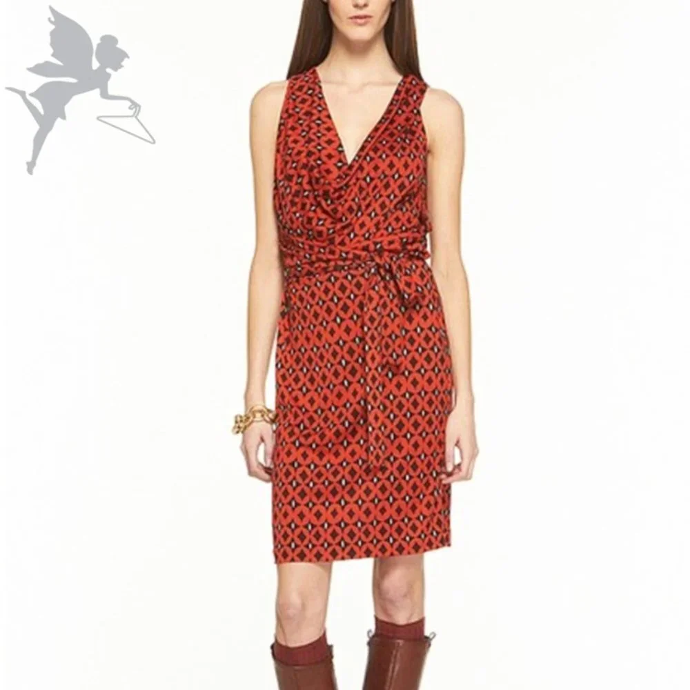 DIANE VON FURSTENBERG Keesa Silk Jersey Cowl Neck Sleeveless Fau Wrap Dress - Picture 1 of 10